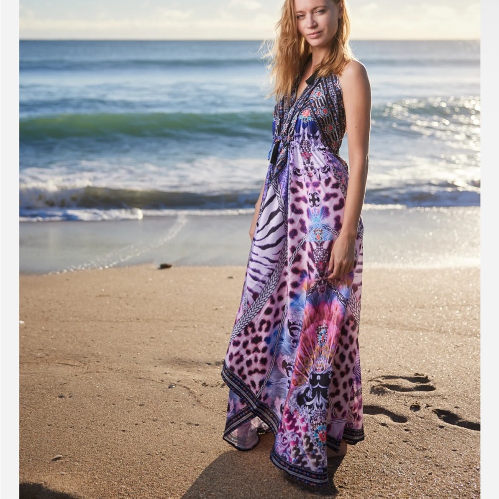 Ranee’s 691 Pink Purple Halter Printed Maxi Coverup Resort Swim Animal Dress - Picture 6 of 11